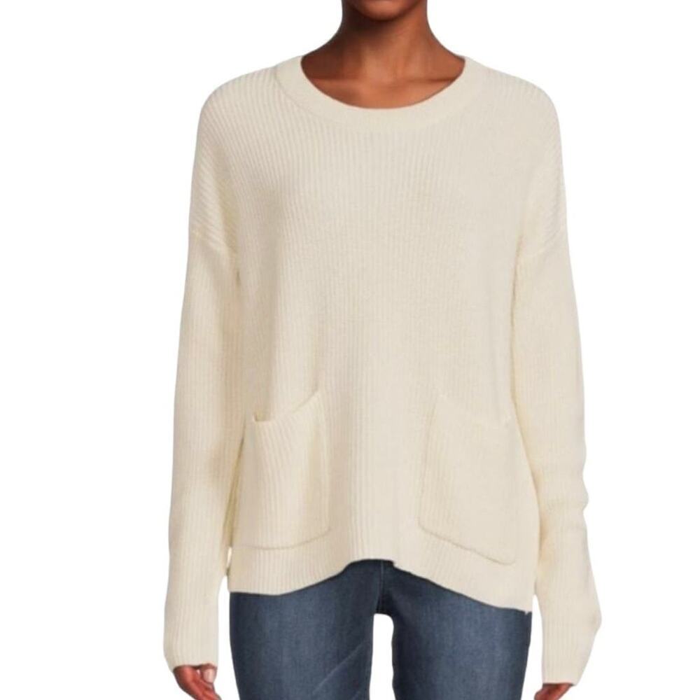 NWT Melloday Women's Size L Ivory Patch Pocket Knit Wool Blend Sweater New